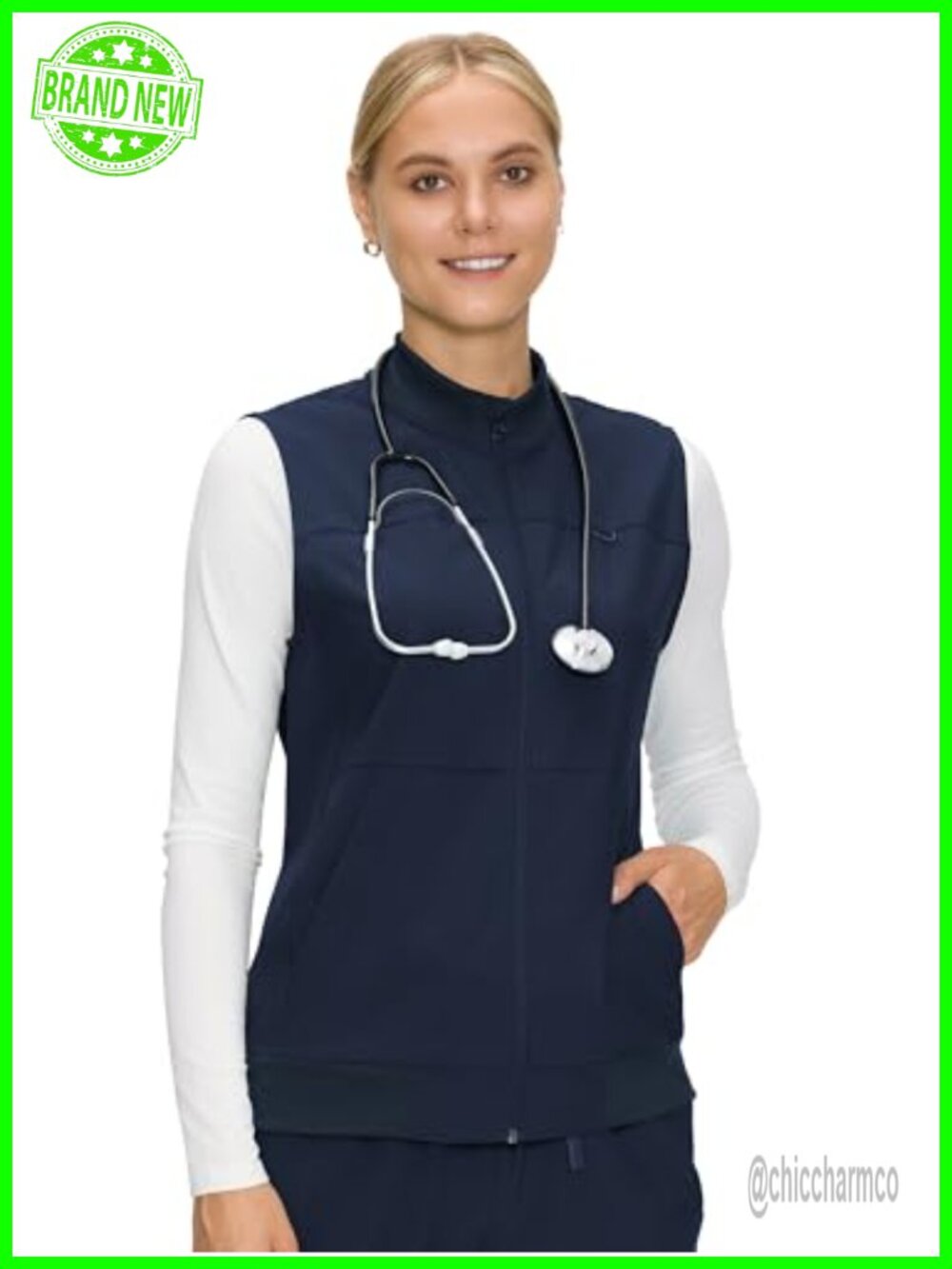 Women's Scrubs Vest 3 Pockets Slim Fit Medical Nurse Layer XS-3XL